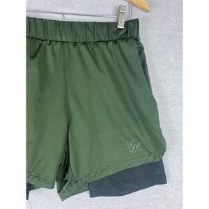 YoungLA Mens 2-in-1 Mesh Gym Shorts Green Black Compression Liner Medium 110